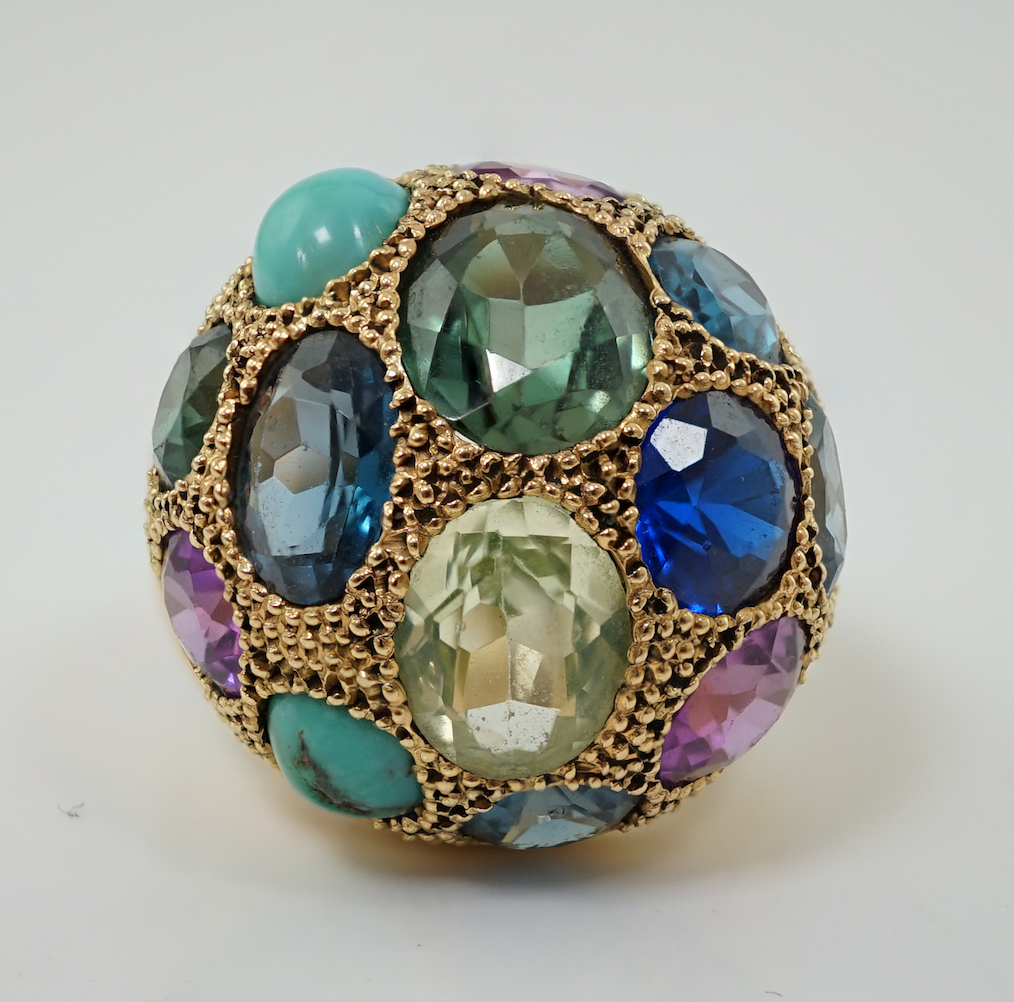 A 20th century Egyptian gold and multi gem set dress ring